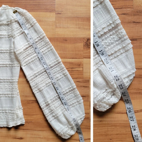 Melanie Lyne White Puffed Sleeve Lace  Long Sleeved Top - Picture 11 of 13